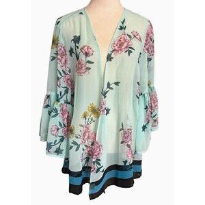 Lane Bryant 14/16 Floral Sheer Kimono Open Front Flared Sleeves Chiffon NWT